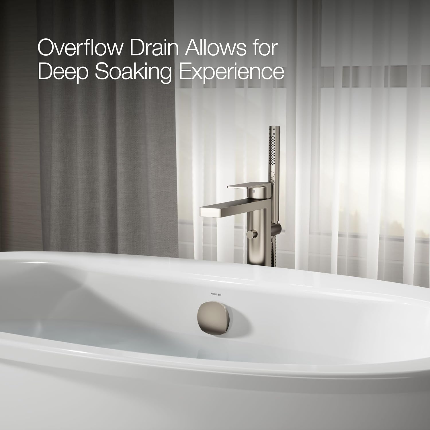 Kohler 24002-0 Sunstruck® 60' x 34' freestanding bath with fluted shroud, White