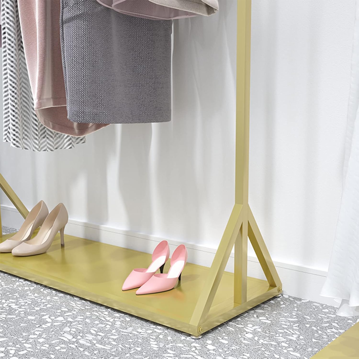 Garment Rack Clothing Store Clothes Display Rack Gold Metal Clothing Rack With Shelves Freestanding Garment Rack For Bedroom And Boutique Easy To Assemble Coat Rack(Size:120x40x150CM)
