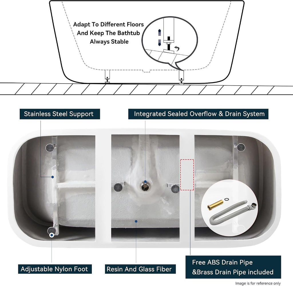 FerdY Maui 67' Acrylic Freestanding Bathtub, Contemporary Elegant Design Soaking Tub with Matte Black Drain & Back Scrubber for Shower,Long Handled Loofah on a Stick, Soft PE Mesh Back Sponge