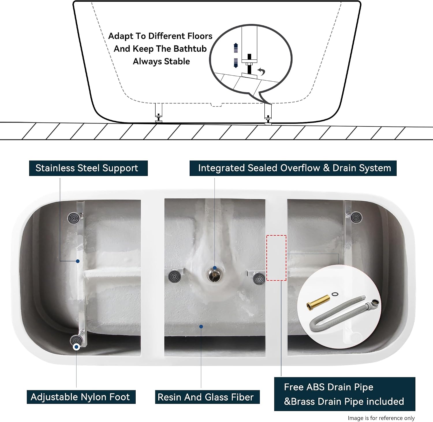 FerdY Maui 67' Acrylic Freestanding Bathtub, Contemporary Elegant Design Soaking Tub with Matte Black Drain & Back Scrubber for Shower,Long Handled Loofah on a Stick, Soft PE Mesh Back Sponge