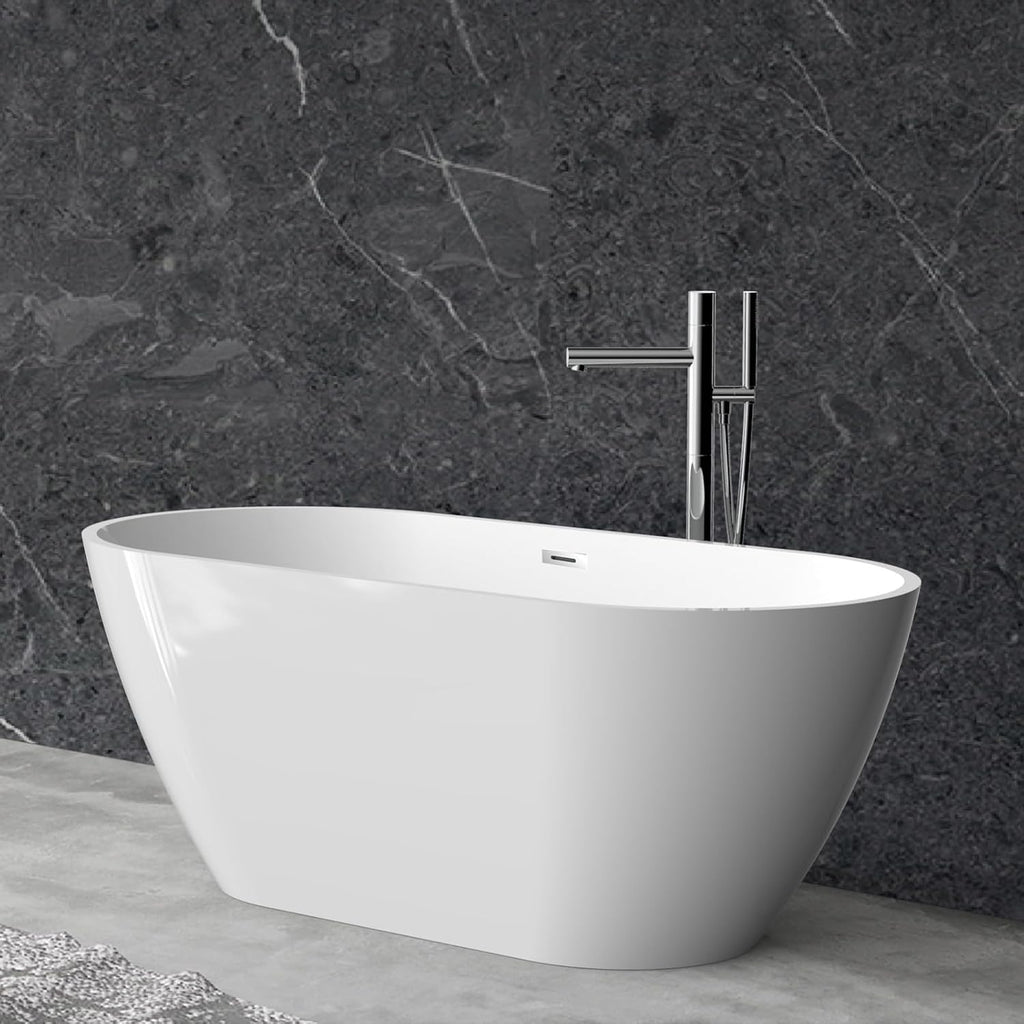 GarveeTech 67' Acrylic Freestanding Bathtub - Oval Soaking Tub with Chrome Drain, Stand alone Bathtub for Bathroom Spa,White