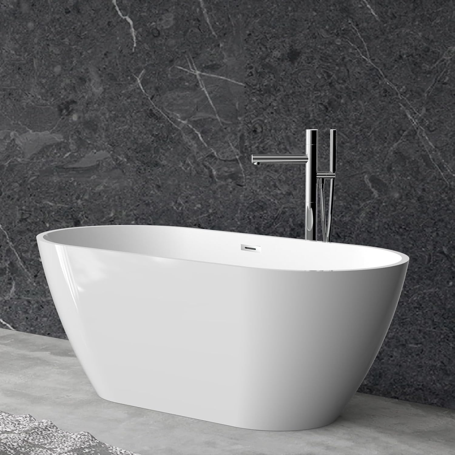 GarveeTech 67' Acrylic Freestanding Bathtub - Oval Soaking Tub with Chrome Drain, Stand alone Bathtub for Bathroom Spa,White
