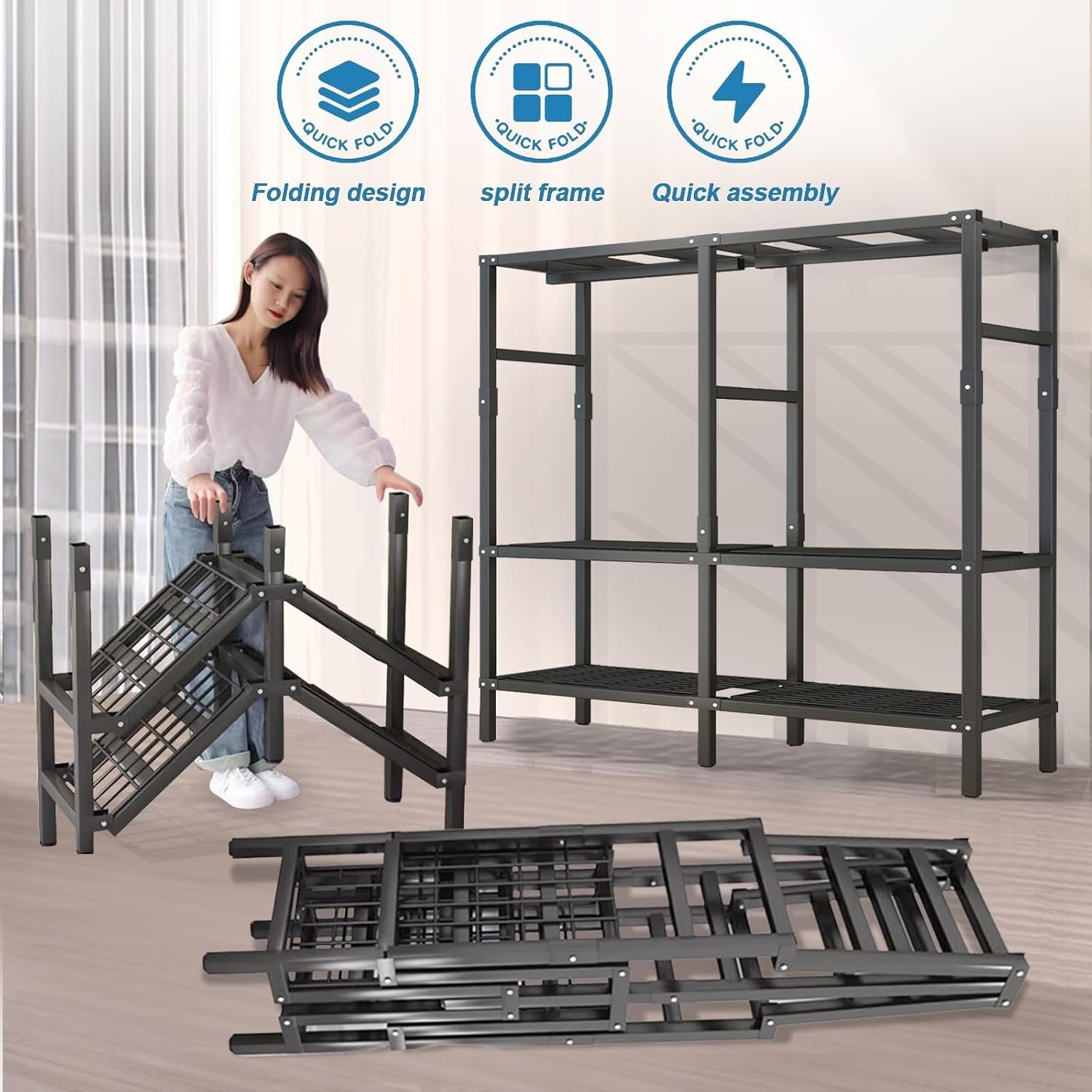 Rolling Foldable Garment Rack With Cover And Wheels - Large Capacity Wardrobe Rack, 1500 Lbs Heavy-Duty Portable Wardrobe Freestanding Clothes Organizer System For Bedroom Living Room Office(Size:130*
