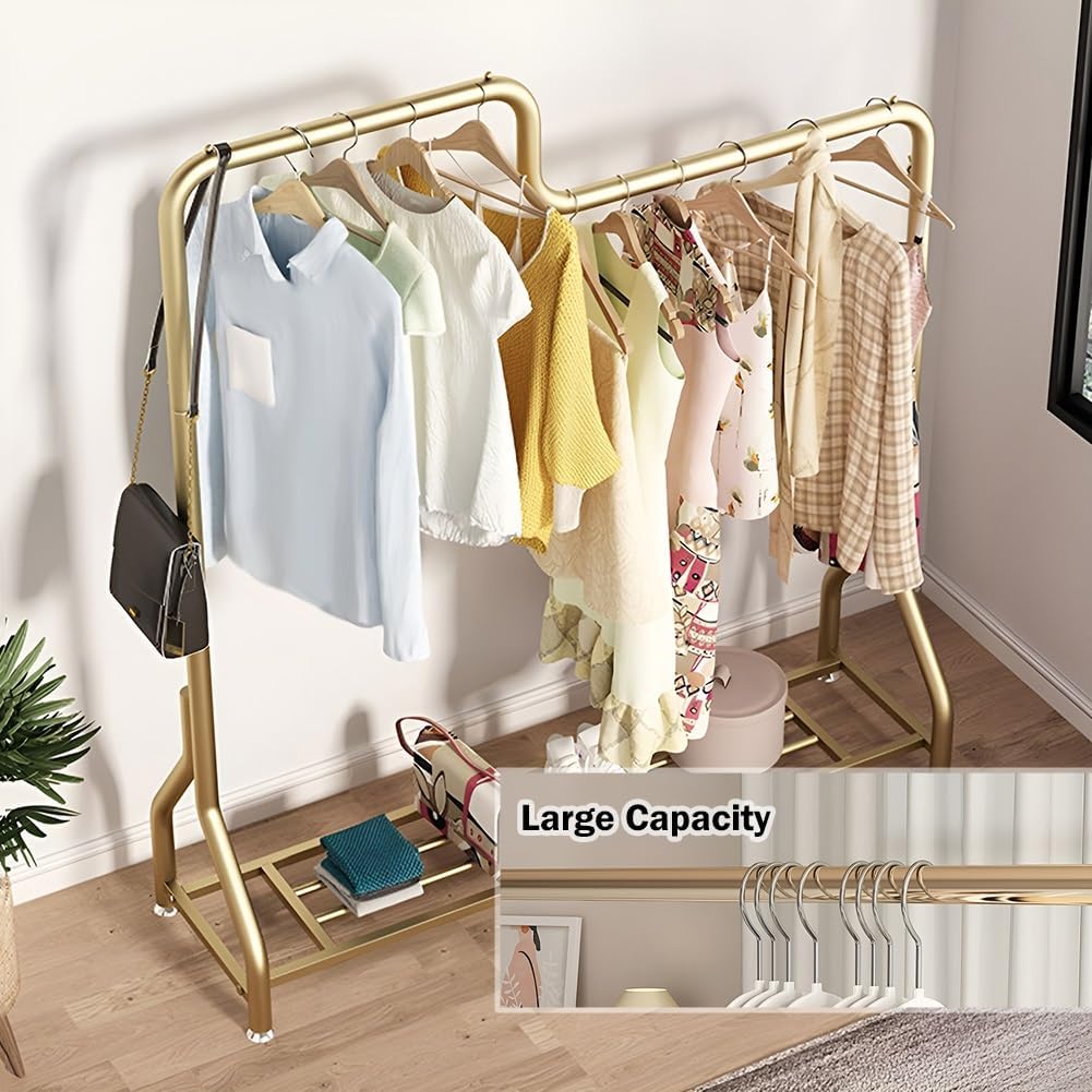 Fashion Freestanding Garment Rack Heavy-Duty Gold Clothing Rack with Shelf for Hanging Clothes, Garments and Coats(100 x 40 x160 cm)