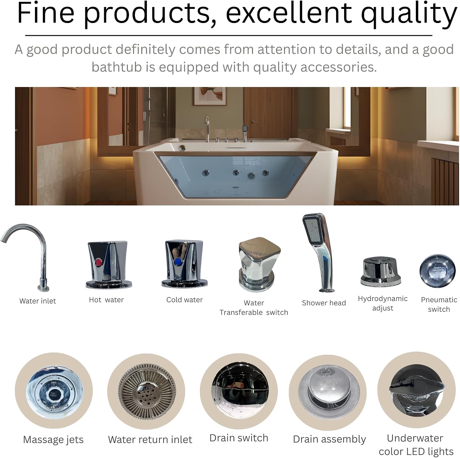 67'L x 31.5'W Whirlpool Tub for Single Person, Massage Whirlpool Bathtub, Hydro Massage, Color-Changing LED Chromatherapy, Air Type Control Switch, 89 Gallons, 7 Jets, 3-Side Apron with Glass, White