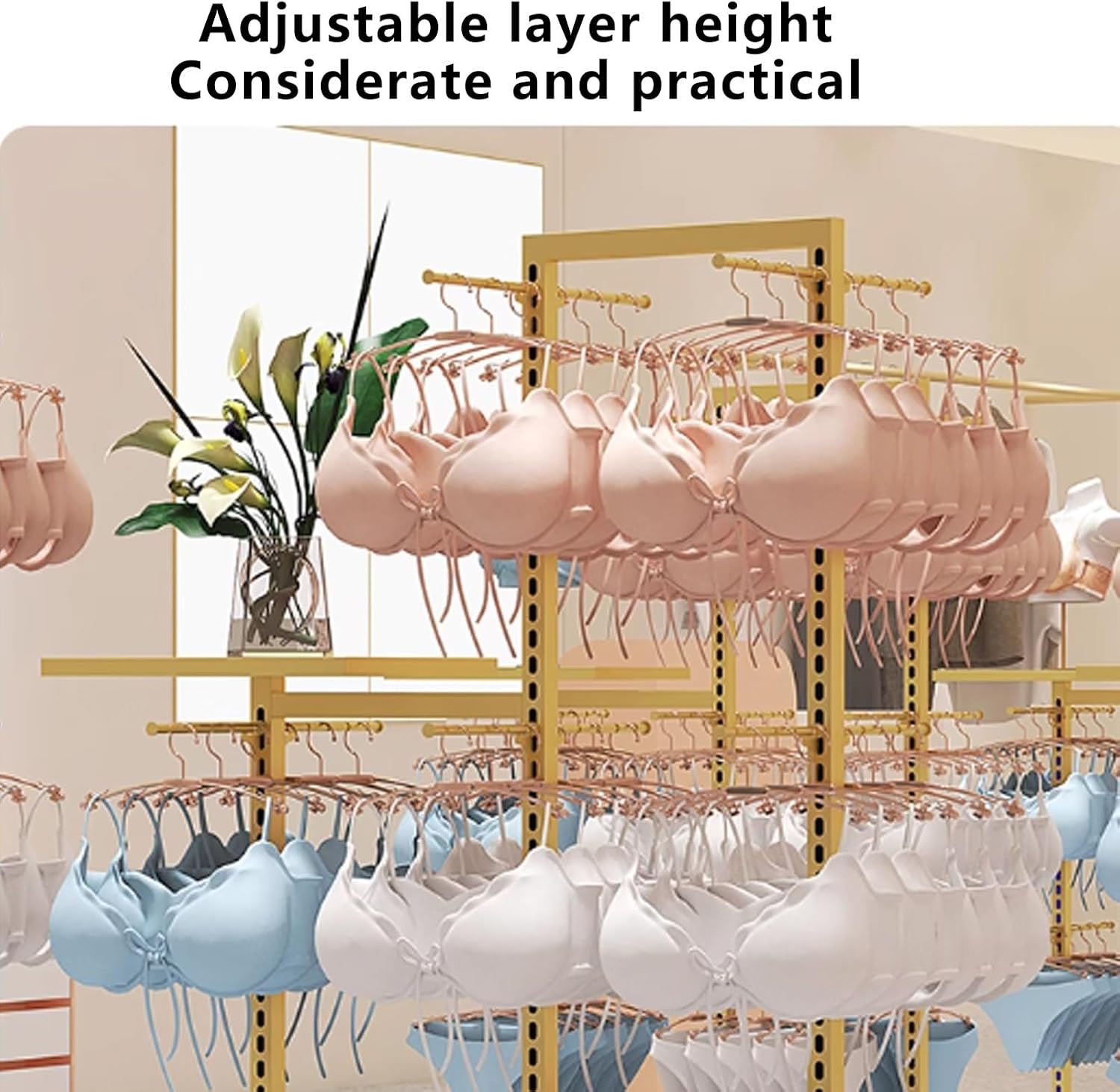 Retail Store Garment Rack Clothing Hanger,Freestanding Underwear Panty Rack,Lingerie Display Rack for Bra Shorts Jewelry(Silver)