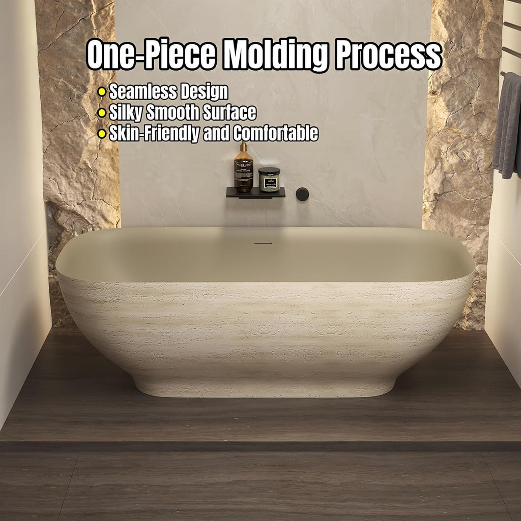 64' Edeyeu Freestanding Bathtub - Extra Deep Soaking Tub, Premium Solid Surface Bathtub for Spa-Level Comfort, Durable Free Standing Bathtub for Modern Bathroom Relaxation Style A