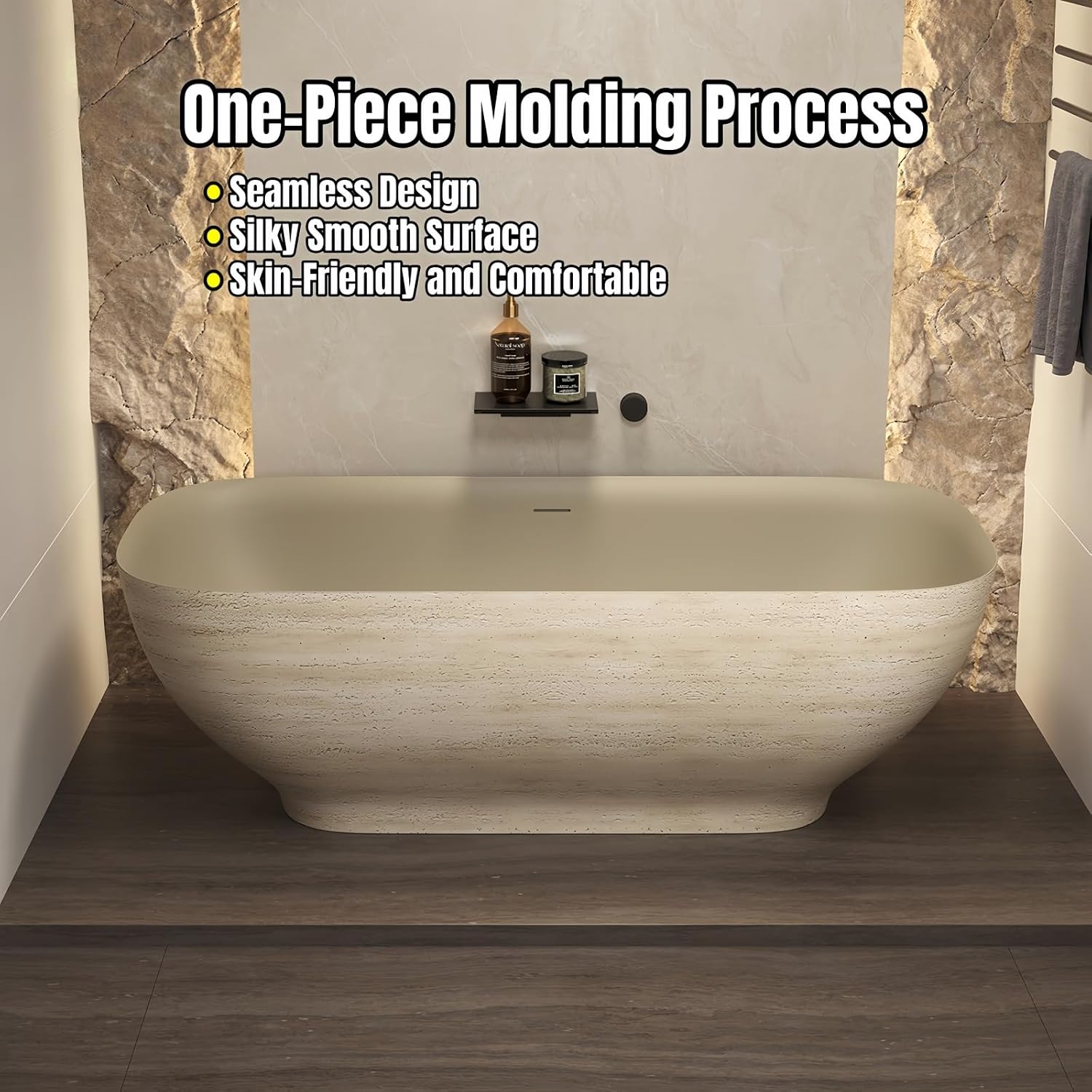 64' Edeyeu Freestanding Bathtub - Extra Deep Soaking Tub, Premium Solid Surface Bathtub for Spa-Level Comfort, Durable Free Standing Bathtub for Modern Bathroom Relaxation Style A