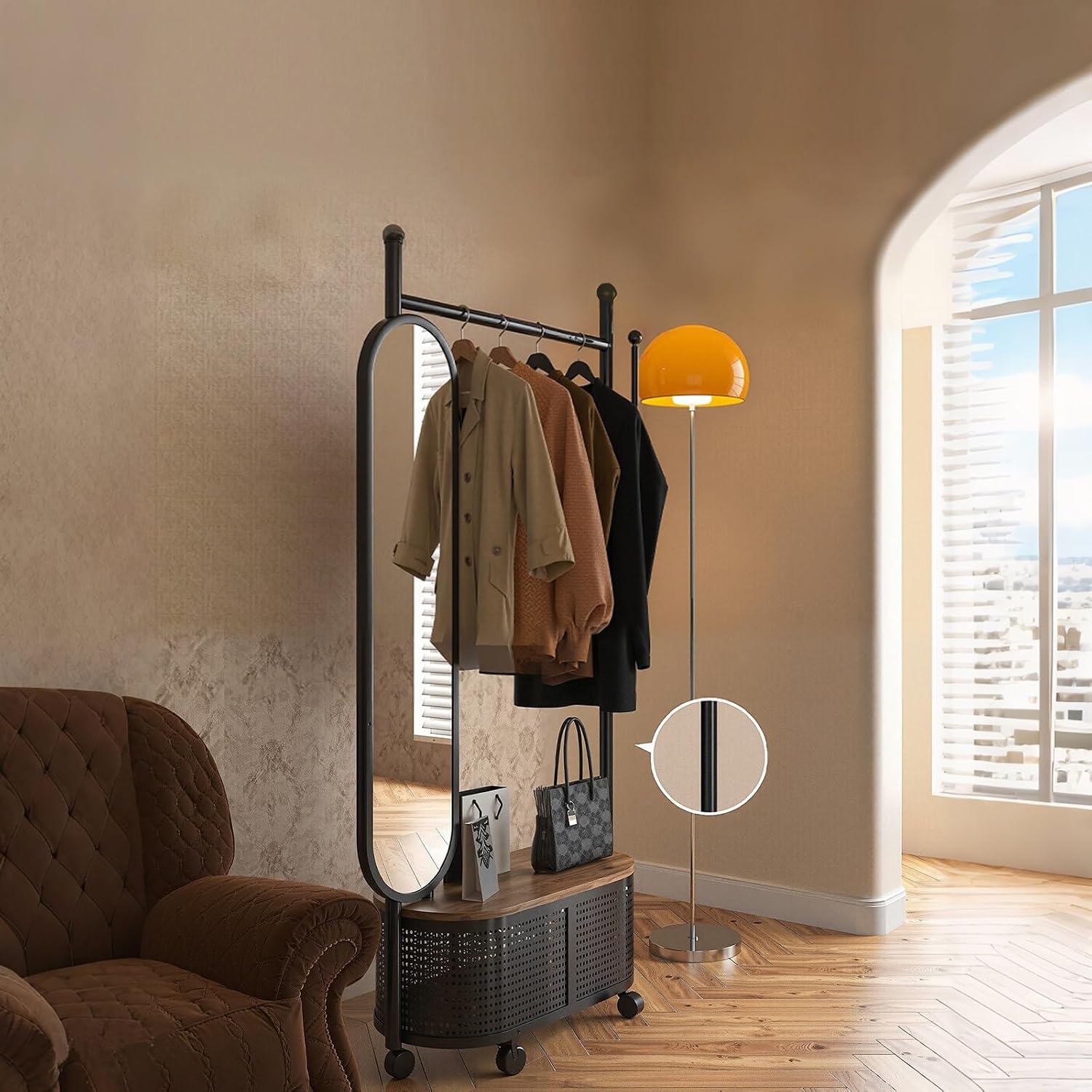 Clothes Rack With Storage Shelves,Rolling Garment Rack With Hooks,Multifunctional Metal Closet Racks For Hanging Clothes,For Bedroom,Living Room(Black,100cm/39.4in)