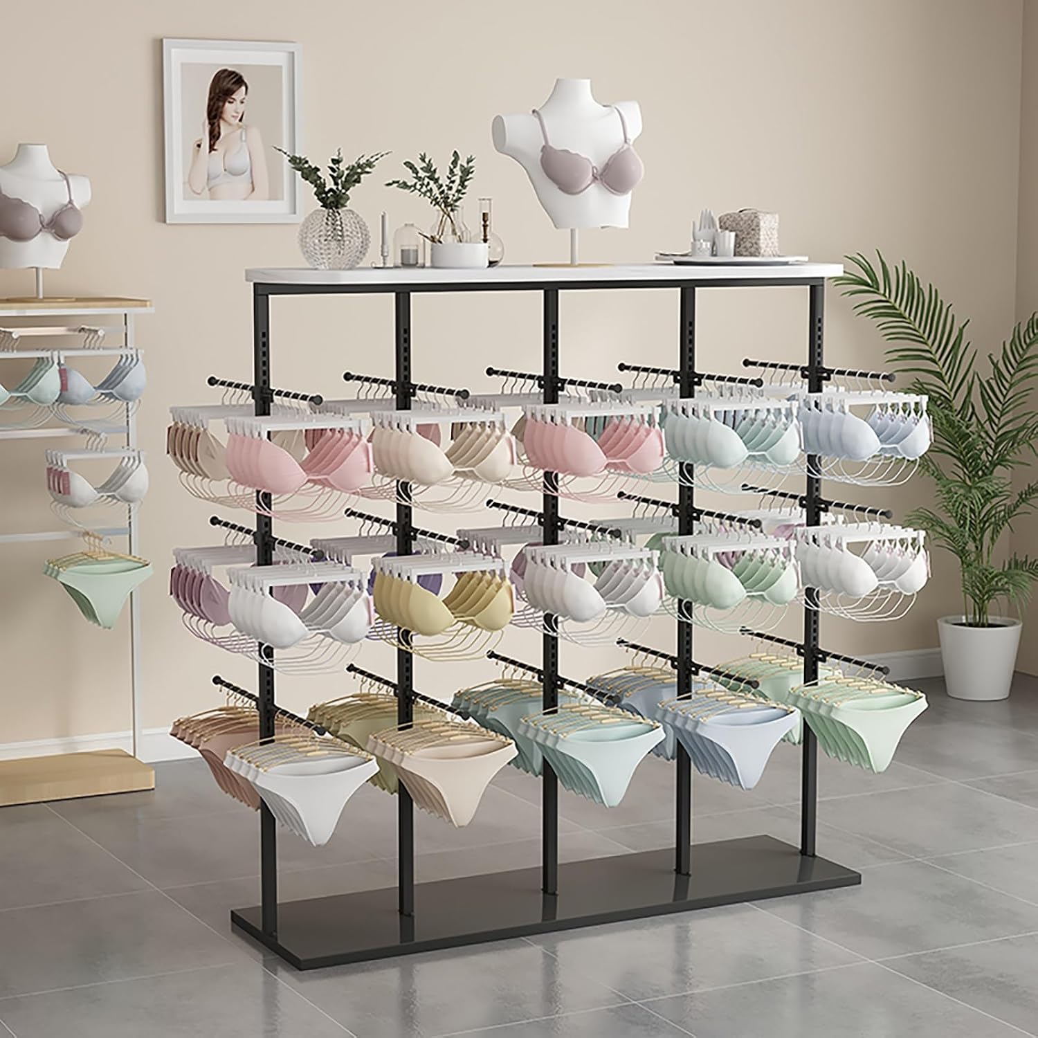 Metals Underwear Display Rack Stand,Underwear Display Stands,Clothing Store Garment Rack Lingerie Display Stand,Commercial Shelves,Freestanding Clothing Store Storage Shelf(Black,130cm/51in)