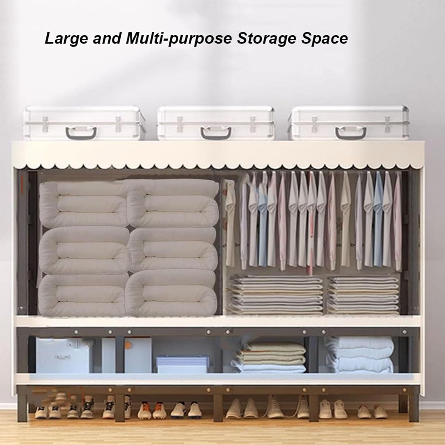 Foldable Portable Garment Rack, Heavy Duty Clothes Rack with Cover Loads 1100 LBS Clothing Racks for Hanging Clothes Metal Clothes Rack Free Standing & Portable Closet Wire Garment Rack(66inch/168cmx1