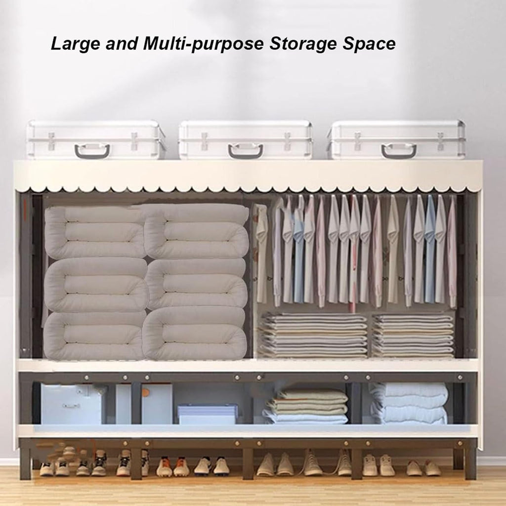Portable Closet, Free Standing Clothing Rack with Shelf Foldable Design Garment Rack with Grey Cover Clothing Storage Rack for Bedroom Wardrobe, Heavy-duty Portable Closet Load 1100lb(66inch/168cmx19.