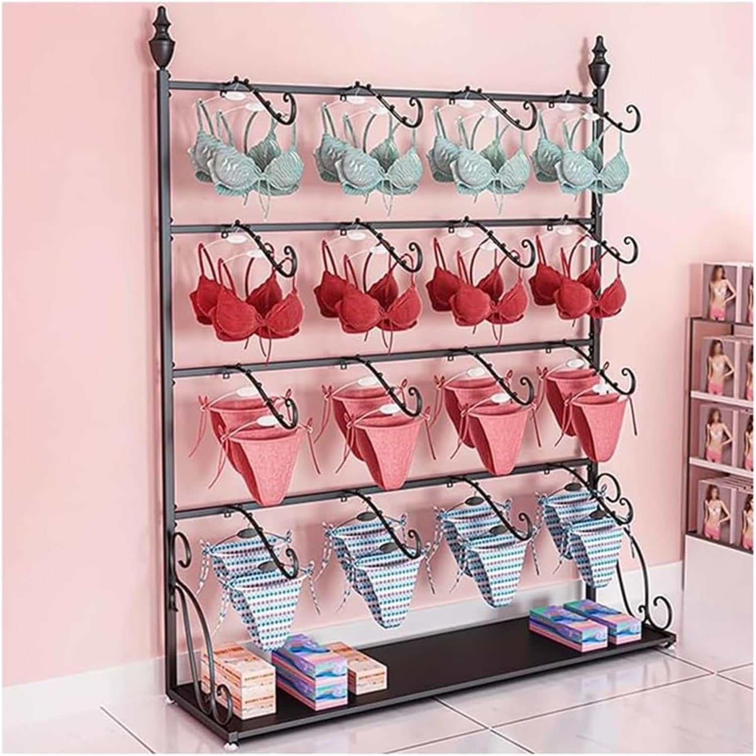 Clothes Rail Garment Rack Metal Underwear Display Stands， Floor Standing Sock Gloves Ornament Organizer Retail Store Metal Hanger Creative Commercial Shelves for Pan