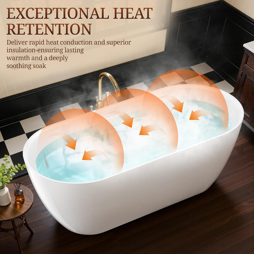 67' Acrylic Freestanding Bathtub, Deep Soaking Tub with Integrated Overflow and Drain, Oval Stand Alone Tub, Modern Bathtubs for Bathroom, cUPC Certified(Glossy White)
