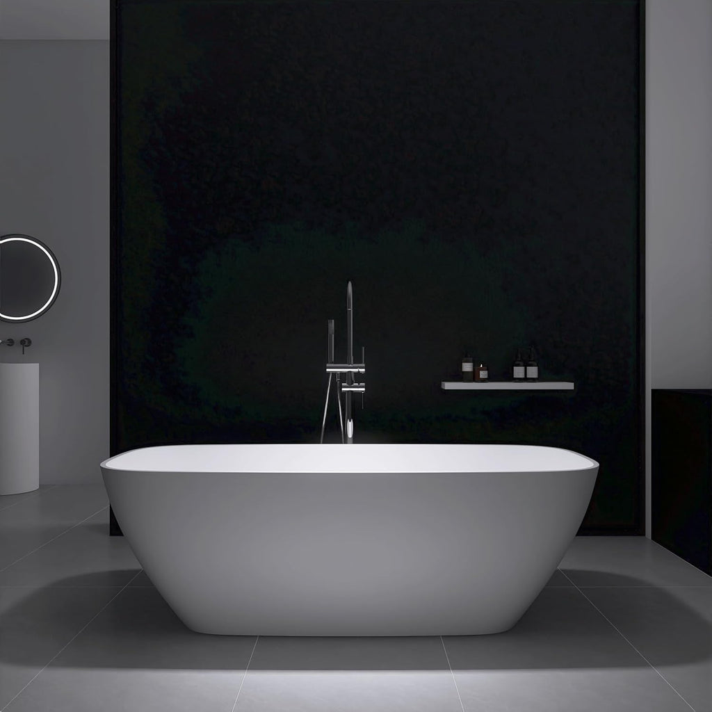 67' Resin Stone Freestanding Bathtub, Solid Surface Bathtub Modern Design Stand Alone Tub with Drain and Overflow, Matte White 306MW1700