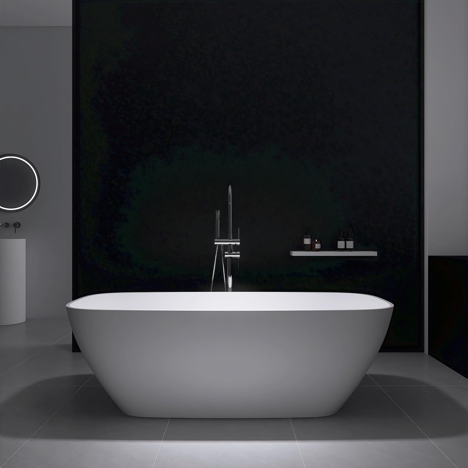67' Resin Stone Freestanding Bathtub, Solid Surface Bathtub Modern Design Stand Alone Tub with Drain and Overflow, Matte White 306MW1700