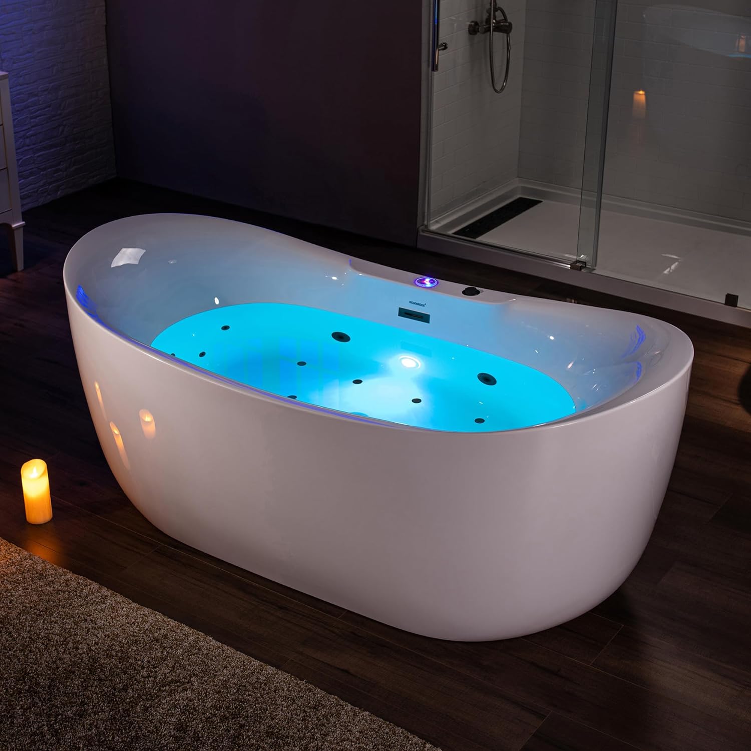 WOODBRIDGE 72' x 35-3/8' Whirlpool Water Jetted and Air Bubble Freestanding Heated Soaking Combination Bathtub with LED control panel,Matte Black drain and overflow,BM400