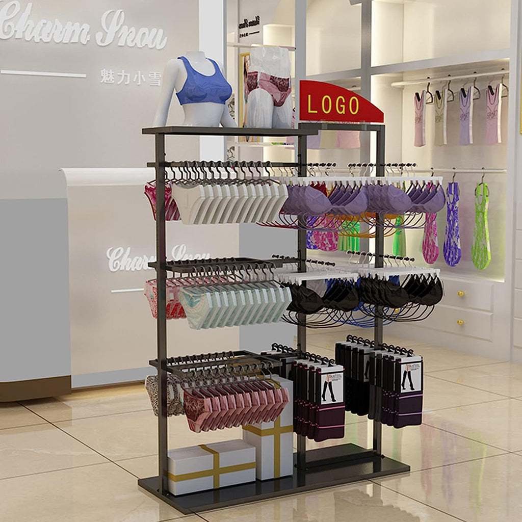 Retail Store Display Rack,Free Standing Garment Rack,Double Sided Coat Hanger,Heavy Duty Metal Underwear,Bra,Shorts and Socks Display Rack,Island Rack with