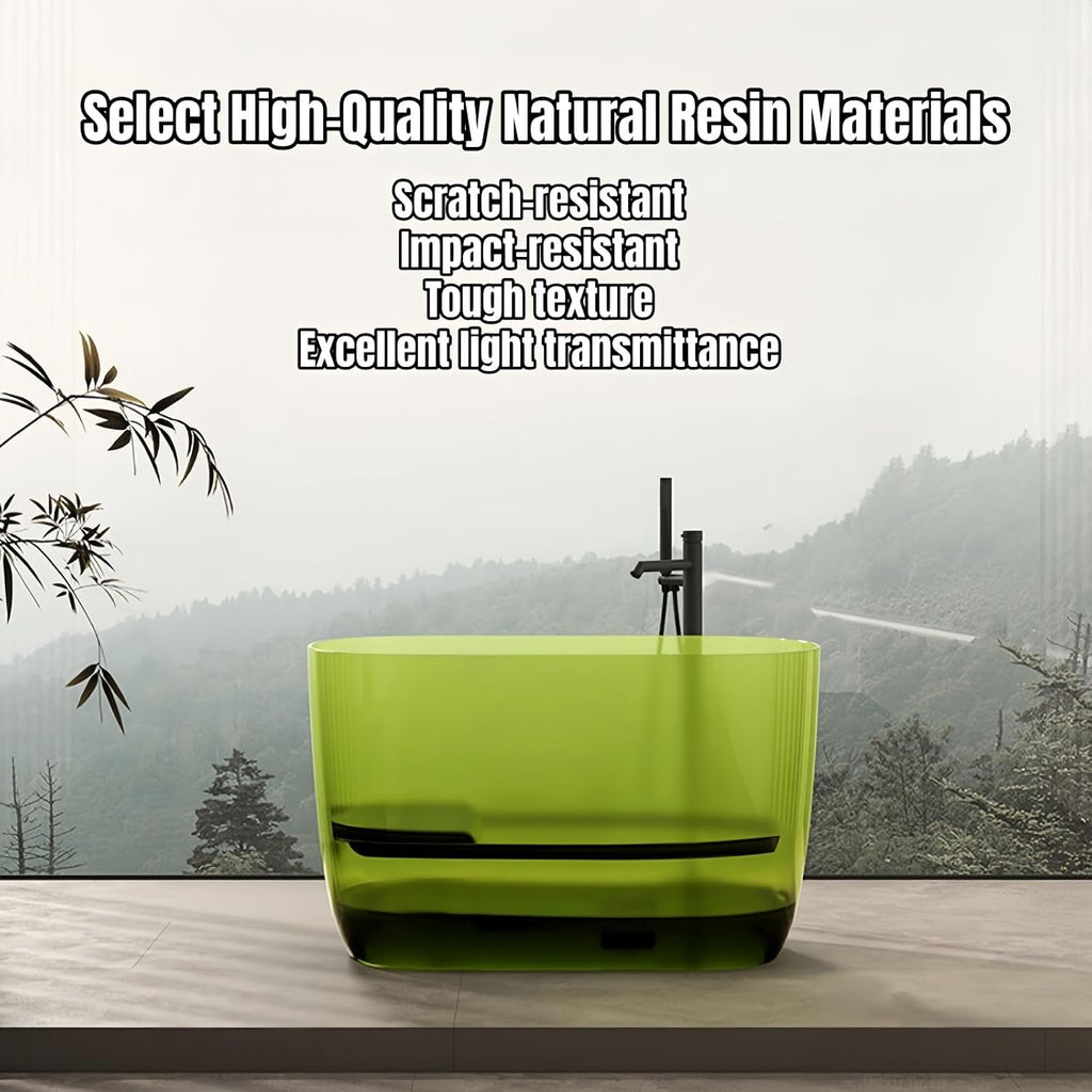 36' Edeyeu Oval Freestanding Bathtub - Compact Small Bathtub Soaker Tub with Natural Resin Design, Durable Stand Alone Tub for Spa-Like Soaking Experience, with Drain Blue