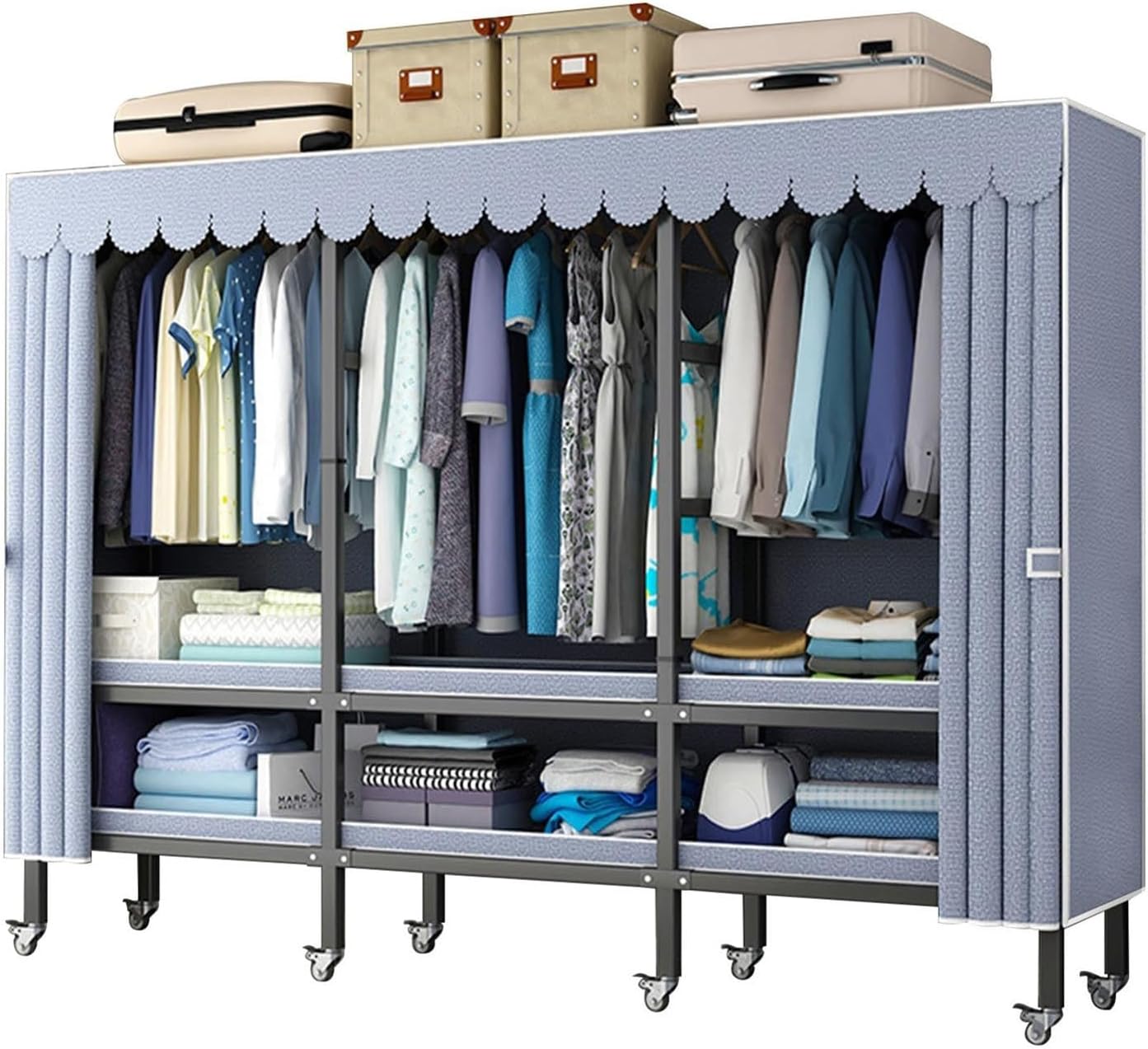 Foldable Clothe Rack With Wheel - Heavy-duty Portable Wardrobe, With W/cover Load 2000lbs, Freestanding Clothing Coat Storage, Rack Rolling Garment Rack For Hanging Clothes, For Bedroom ( Size : 190cm