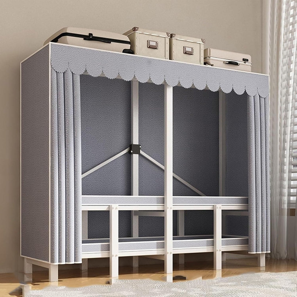 Portable Iron Rack Wardrobe Closet Rack - Large Capacity Floor Hanger, Heavy-Duty Foldable Garment Rack, 1100lbs, With Cover Wardrobe Clothes Organizer System, For Bedroom/corridor/entrance(B,190*50*1