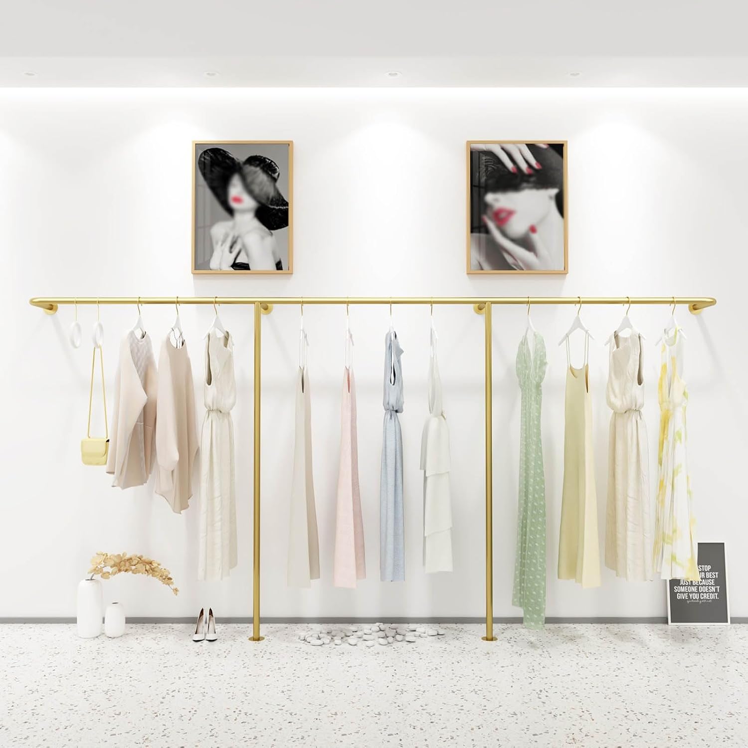 Wall Mounted Industrial Pipe Clothing Rack，home Retail Boutique Clothing Display Stand, Commercial Coat Rack Metal Bedroom Clothing Rod Garment Rack，clothing Hanging Rod for Closet Storage