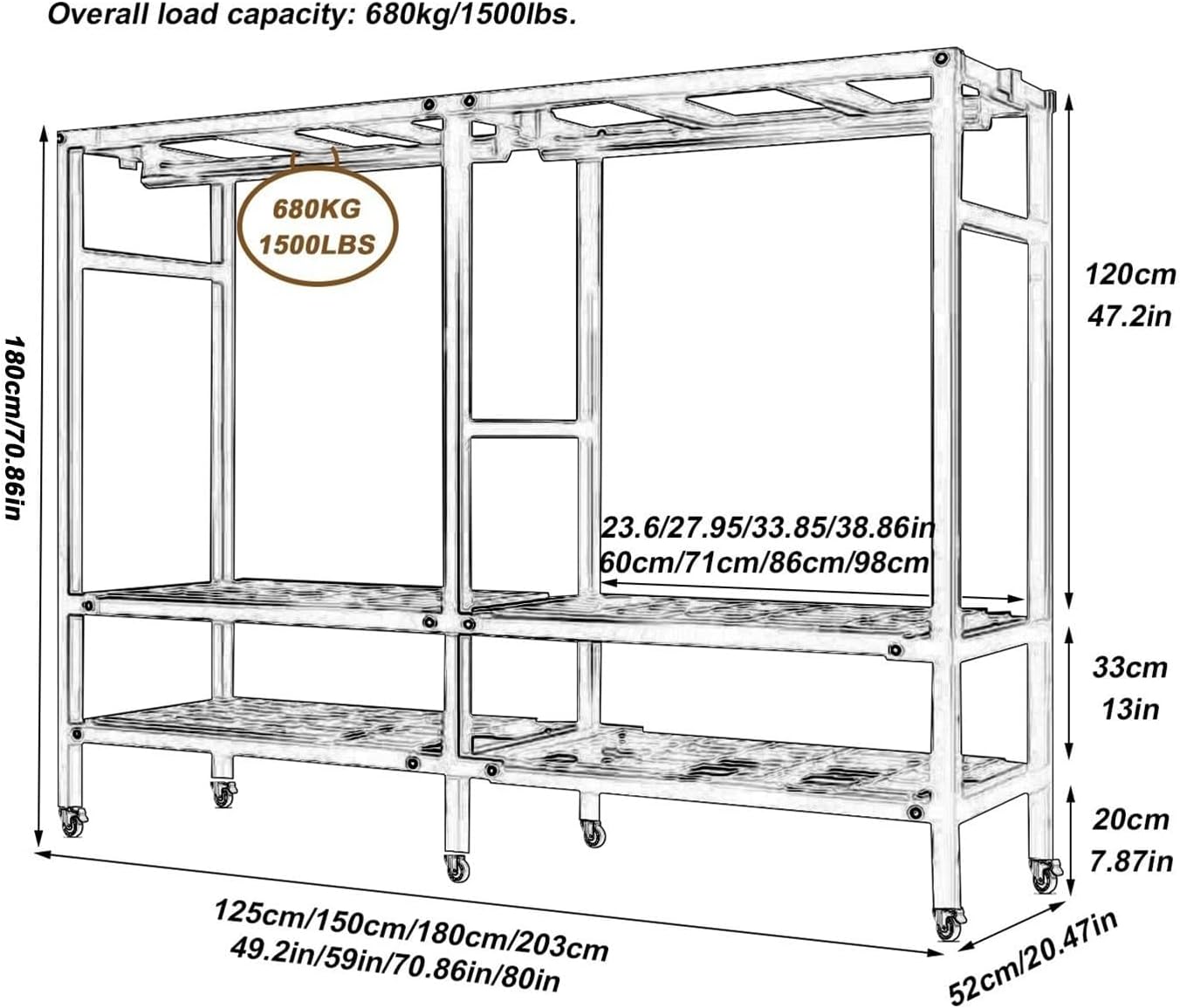 Bedroom Wardrobe - Portable Closet With Cover, Foldable Wardrobe With Universal Wheel Garment Rack, Load 1500 Lbs, For Bedroom Living Room Off, With 2 Hanging Rods And 4 Storage Shelves ( Size : 203x5
