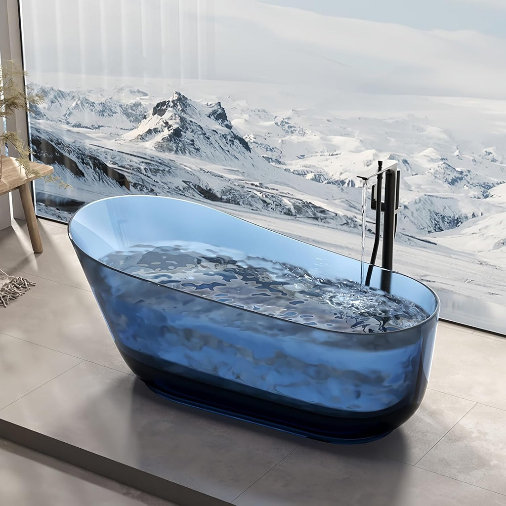 Freestanding Bathtub – Solid Surface Bathtub With Handcrafted Design, Extra Deep Soaking Tub, Free Standing Bathtub For Modern Bathroom Luxury Spa Use (68',Blue A)