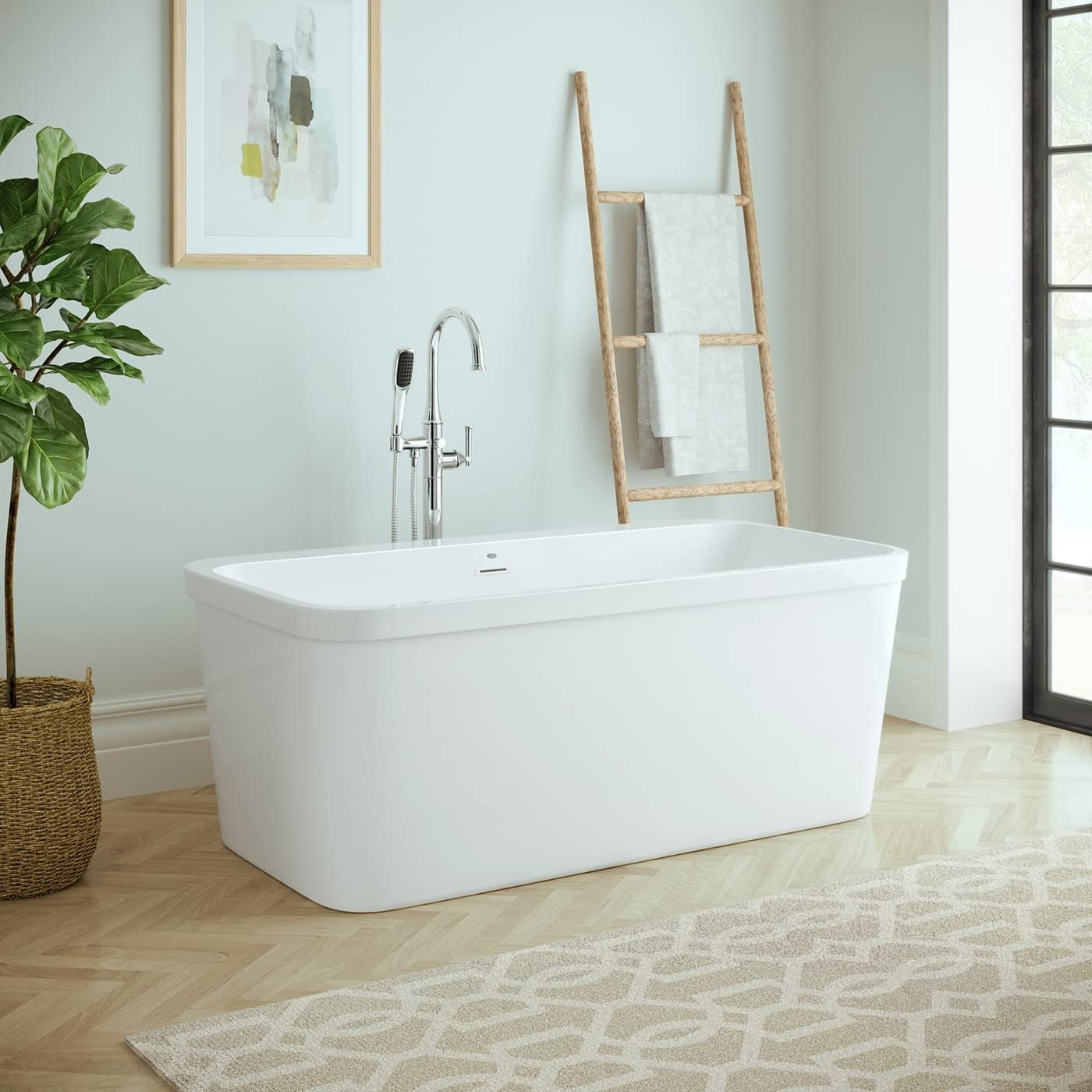 PROFLO PFFSR5931 Borealis 59' Free Standing Acrylic Soaking Tub with Center Drain, Drain Assembly, and Overflow - White