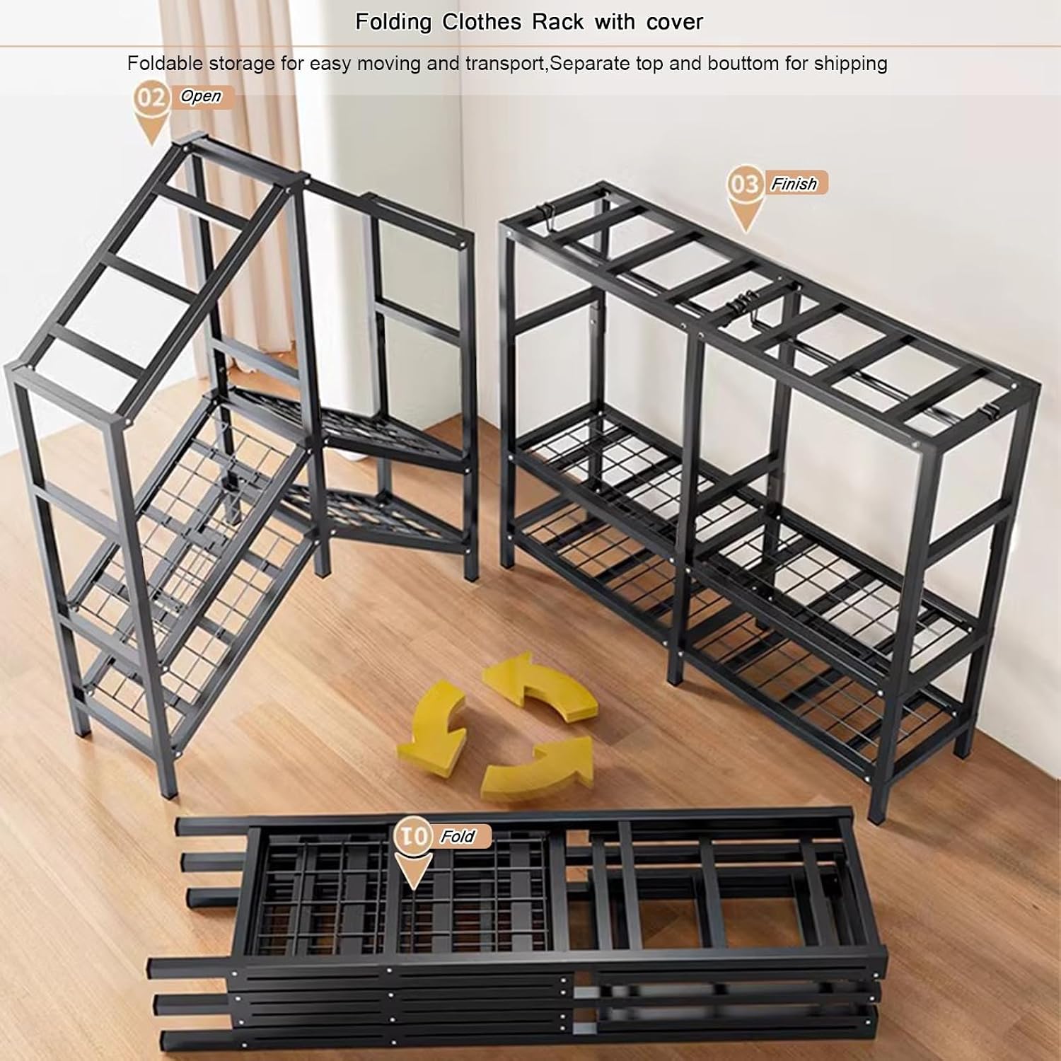 20.5in Width Foldable Heavy Duty Clothes Rack with Cover 2000LBS Rolling Garment Rack On Lockable Wheels Portable Wardrobe Closet for Bedroom for Hanging Clothing Coat Storage Rack(203cm/80in)