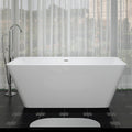 55 inch Square Free Standing Soaking Bathtub, Contemporary Stand Alone Freestanding Acrylic Tub with Center Chrome Drain & Overflow, Glossy White
