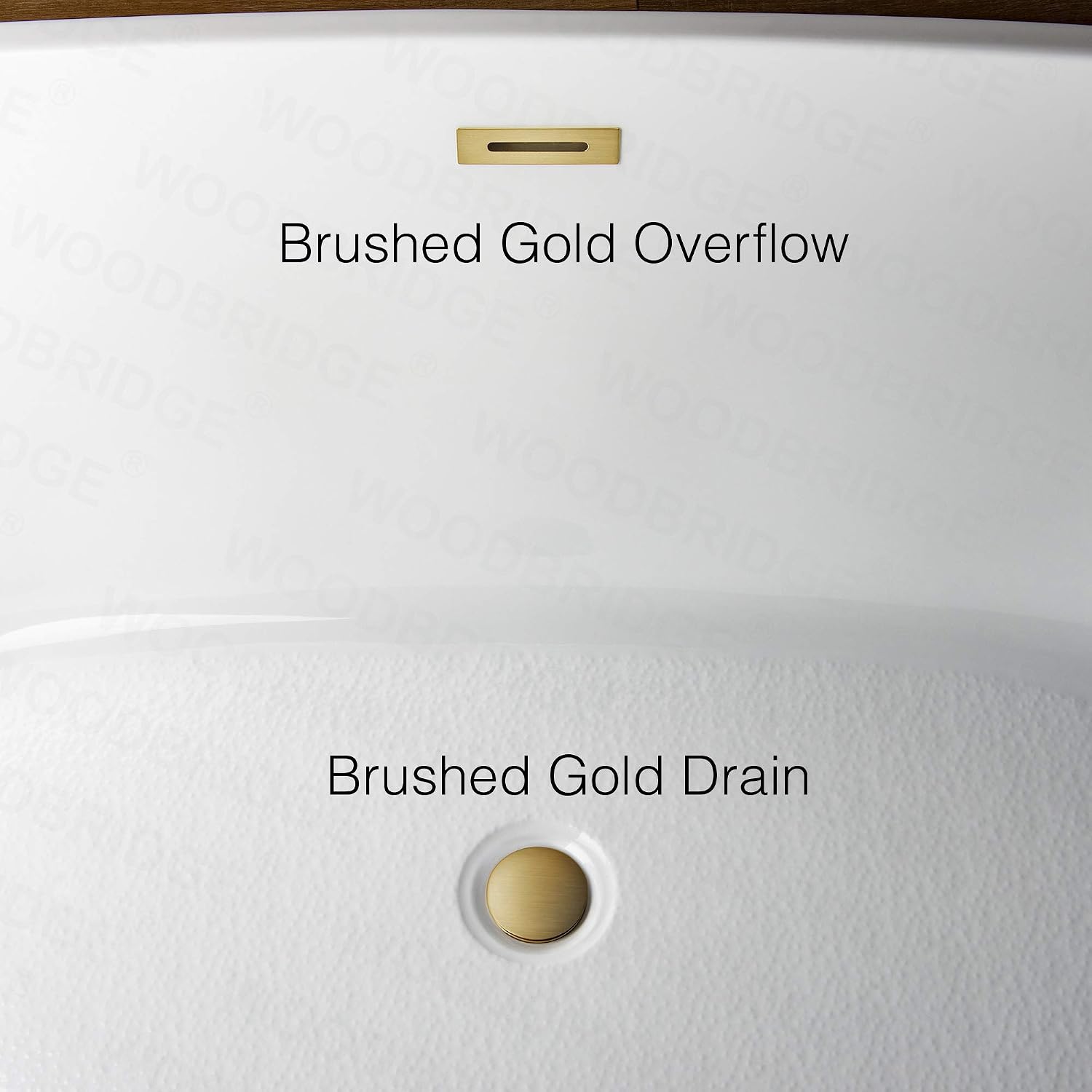 WOODBRIDGE 71' Acrylic Freestanding Bathtub Contemporary Soaking White Tub with Brushed Gold Overflow and Drain,B1701-BG