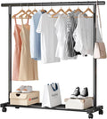 Rolling Metal Clothing Rail Garment Rack, Clothes Rack with Bottom Shelves, Portable Clothing Hanger Organizer with Wheels for Bedroom, Living Room, Max Load 80kg, 120cm