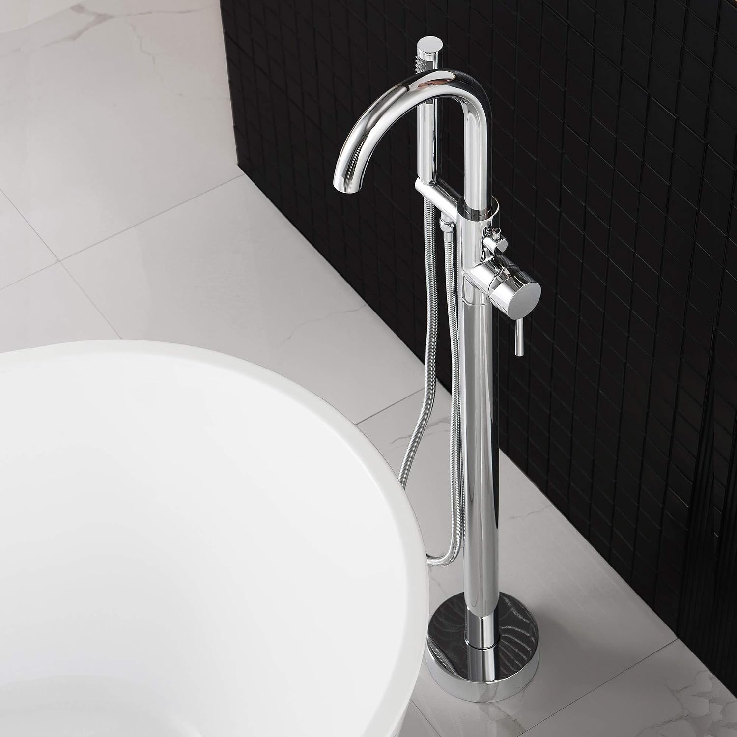 Woodbridge F0002 CH Freestanding Tub Filler Bathtub Chrome Floor Mount Brass Bathroom Faucets with Hand Shower