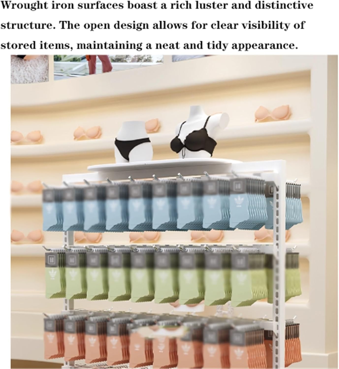 80/100/120cm Underwear Display Stand, Metal, Lingerie Garment Rack, Retail Sock Show shelves, Supermarkets Commercial Clothing Store Shelf, for Bras, Shorts, Hats(Black,100 * 40 * 135cm)