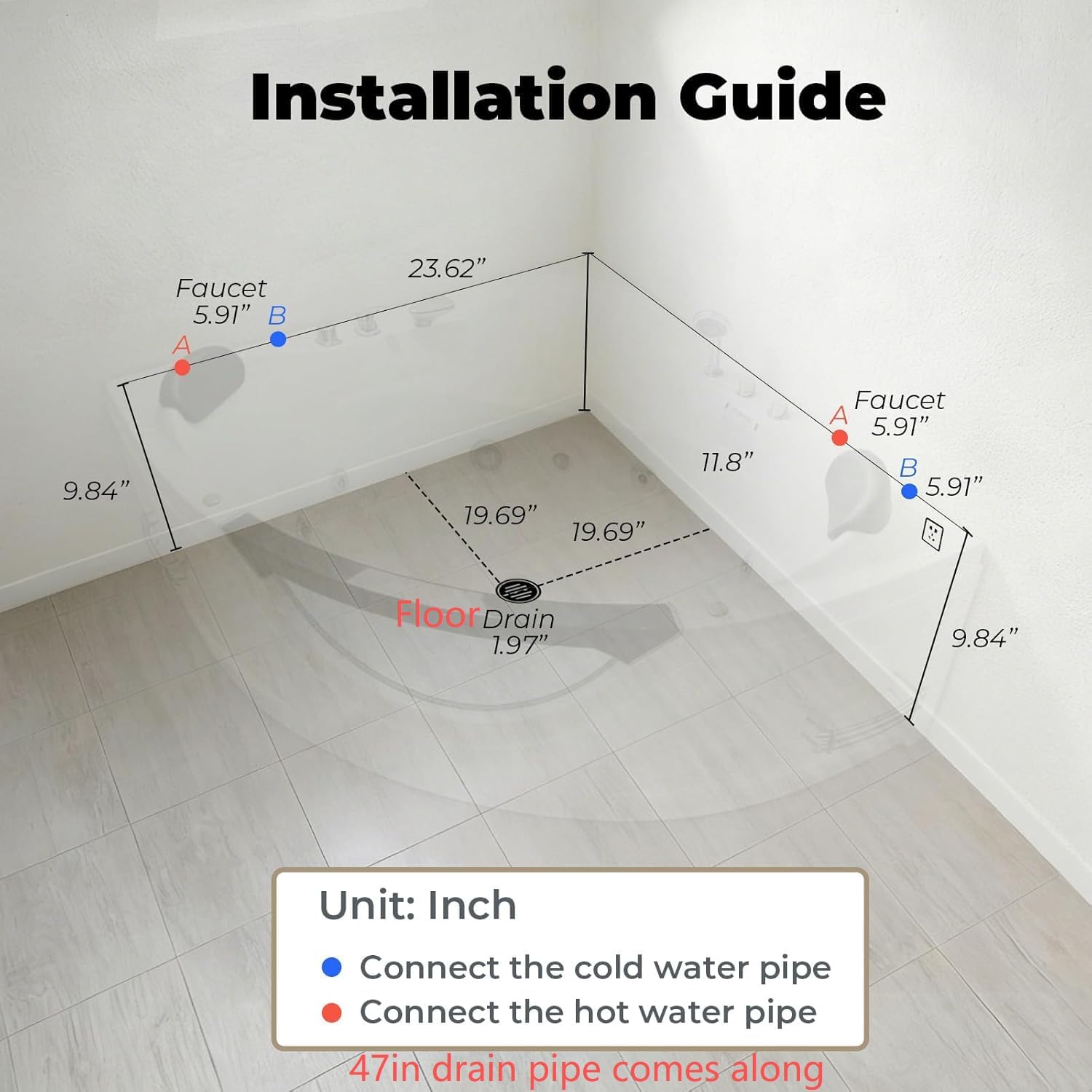 59x59 Inch Corner Bathtub for 2 Person, 6 Jet Whirlpool Tub withChromatherapy LED Lights, Acrylic Soaking Tub with Hydro Massage, Includes Faucet & 2 Bath Pillows