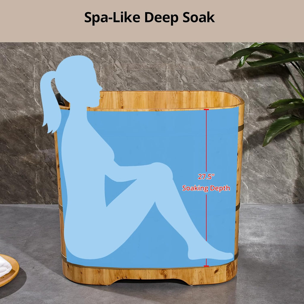 With Lid Japanese Soaking Tub Handcrafted Cedar Freestanding Wooden Bathtub Deep Soaking Tub Small Bathroom Tub Space Saving and Easy to Move STB03901 34' Hot Tub