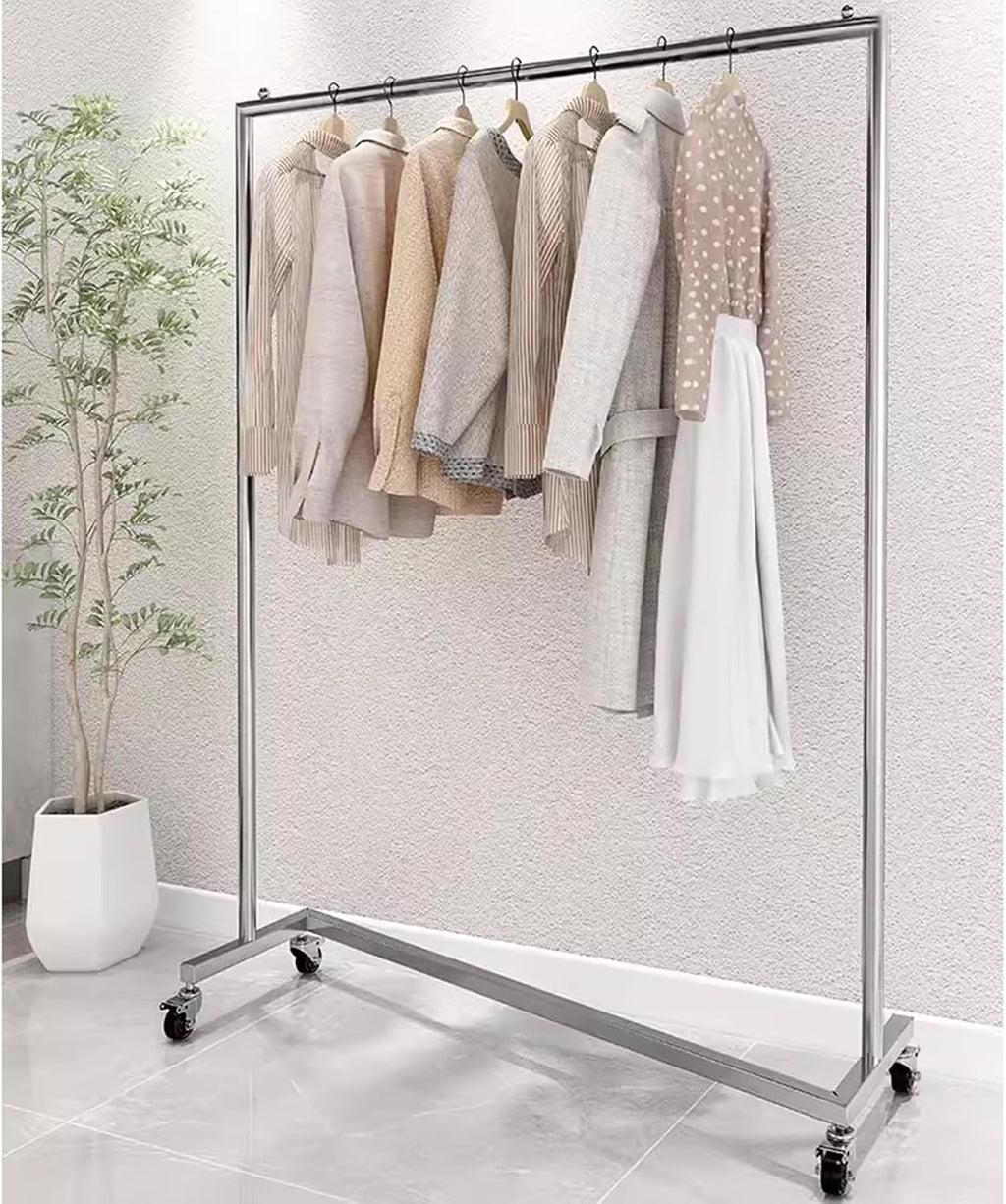 Heavy duty Garment rack Rolling Clothing Rack On Wheels, Commercial Grade Heavy Duty Clothes Rail, Silver Stainless Steel Clothes Hanging Rack With Z-Base, Portable Coat Rack For Bedrooms ( 100X40X16