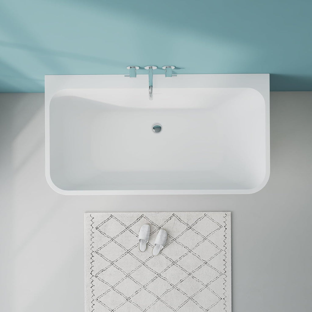 55 inch Free Standing Bathtub - Acrylic Soaking Bathtub, White | Freestanding Soaking Bathtub, Unique Contemporary Acrylic Stand Alone CUPC Free Standing Tub with Overflow and Drain