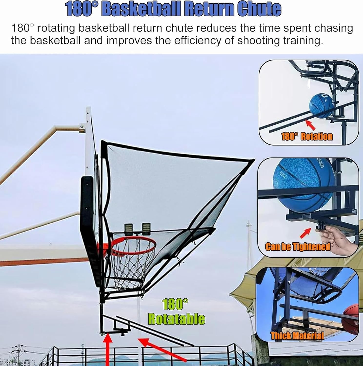 Metal Basketball Return Attachment, Portable and Easy Setup, Hanging Basketball Rebounder Net Return, Indoor Outdoor Basketball Equipment