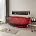 63' Edeyeu Clear Freestanding Bathtub – Designer Solid Surface Bathtub With Ripple Texture, Extra Deep Soaking Tub, Ergonomic Stand Alone Tub For Modern Luxury Bathrooms A