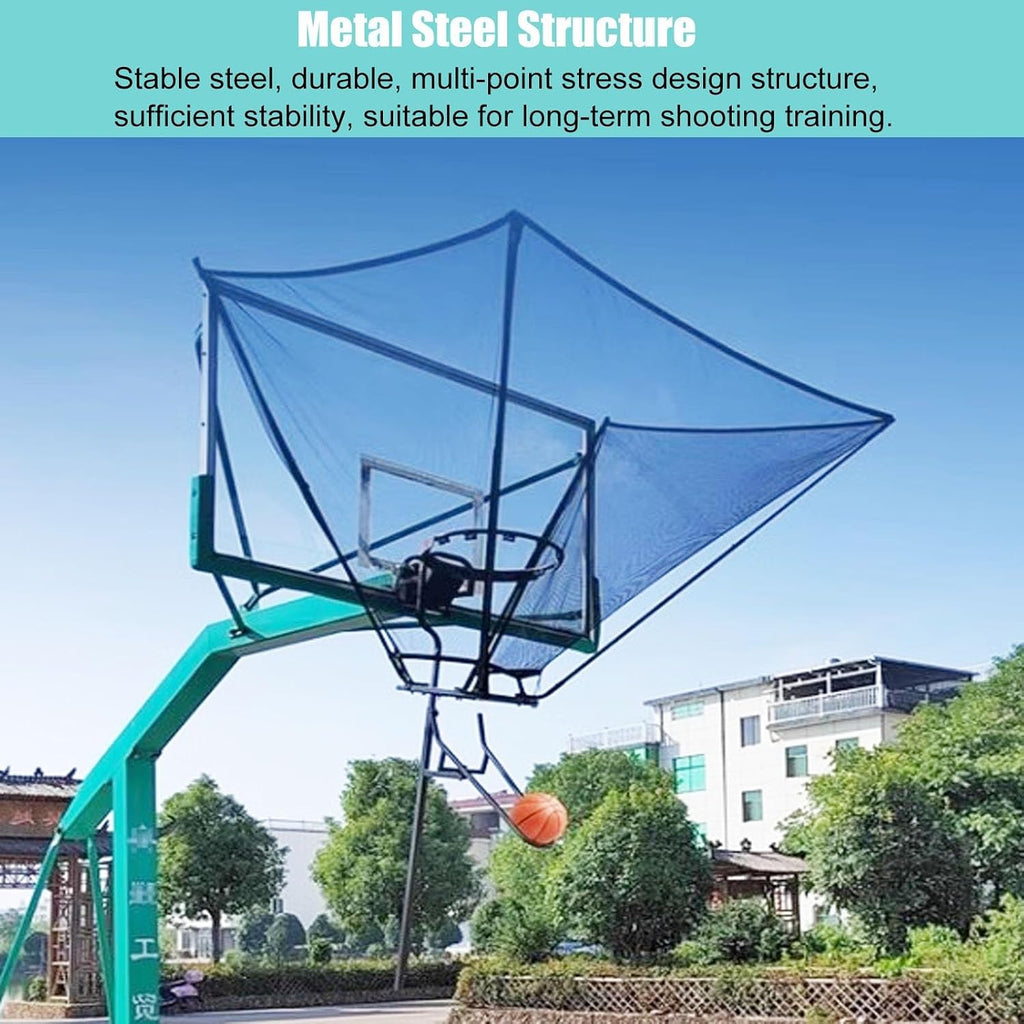 Metal Basketball Return Net with 180° Rotating Chute, Commercial Foldable Hanging Basketball Return Attachment with Storage Bag