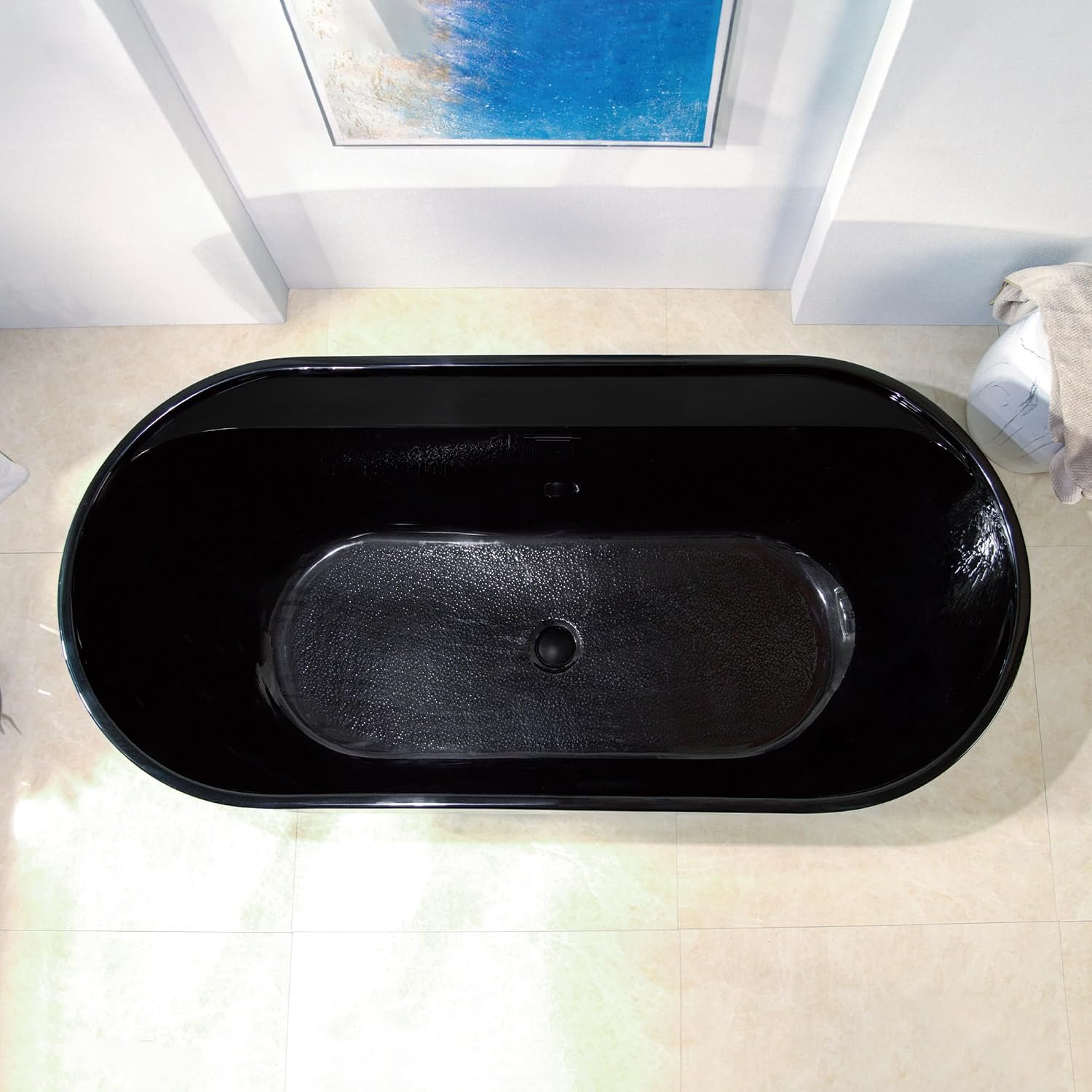 WOODBRIDGE 67' L x 31-1/2' W Freestanding Contemporary Acrylic Soaking Bathtub in Glossy Black Inside and Outside with Matte Black Drain & Overflow,B8863-MB