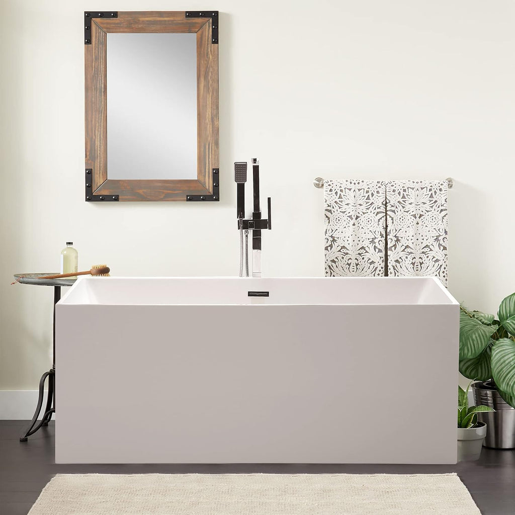 Vanity Art 67 X 32 Inch White Acrylic Freestanding Bathtub | Contemporary Design Soaking Tub with Pop-up Drain Overflow Included, UPC Certified VA6813B-L