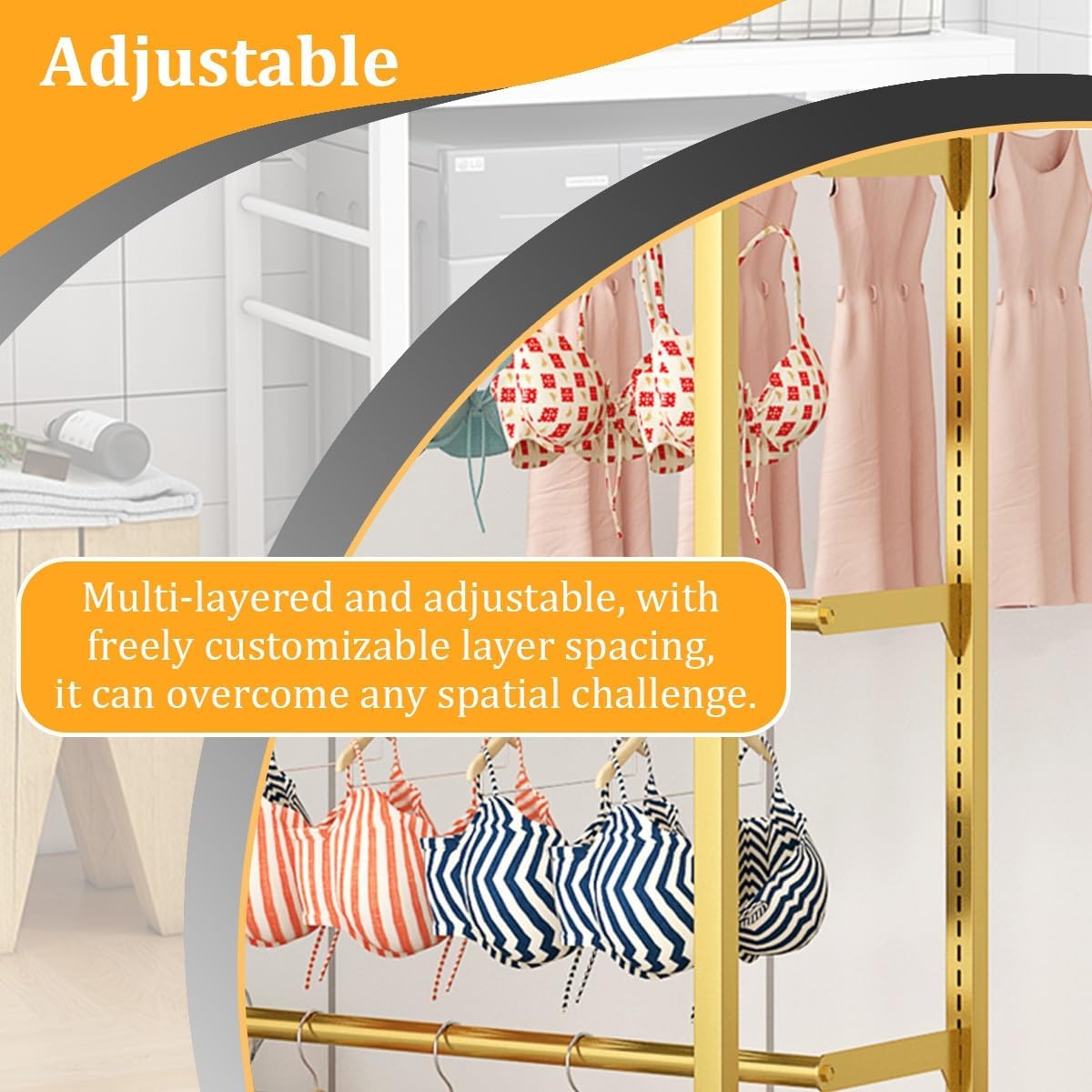 Lingerie Bra Rack Swimsuit Organizer Hanger, Underwear Display Rack with Adjustable Support, Freestanding Clothing Store Boutiques Retail Lingerie Garment Racks(Gold,120cm)