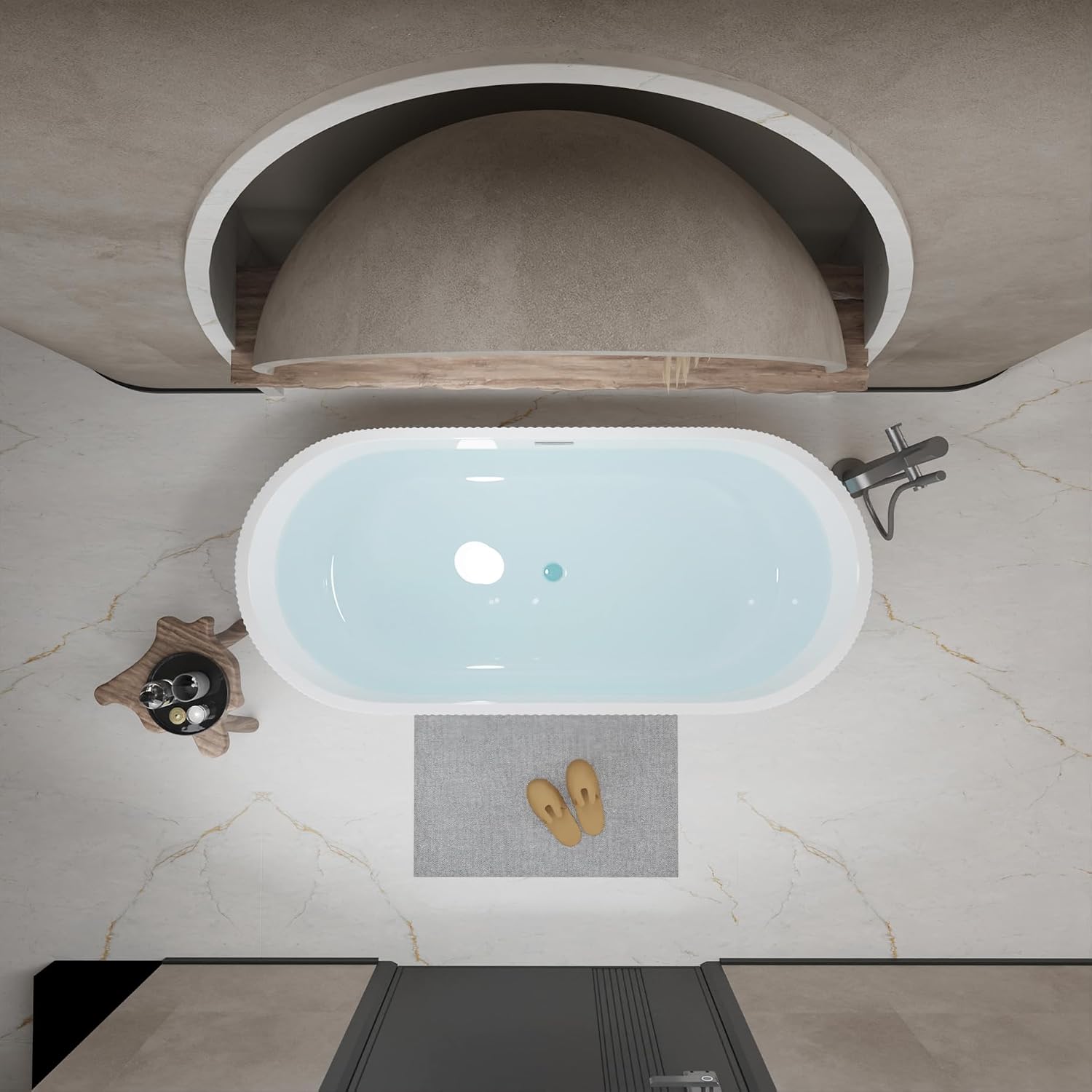 KEIKI 59' Freestanding Acrylic Soaking Bathtub, Modern Minimalist Bathroom Oval Deep Soak Tub, cUPC Certified,Toe-tap Chrome Drain,Glossy White