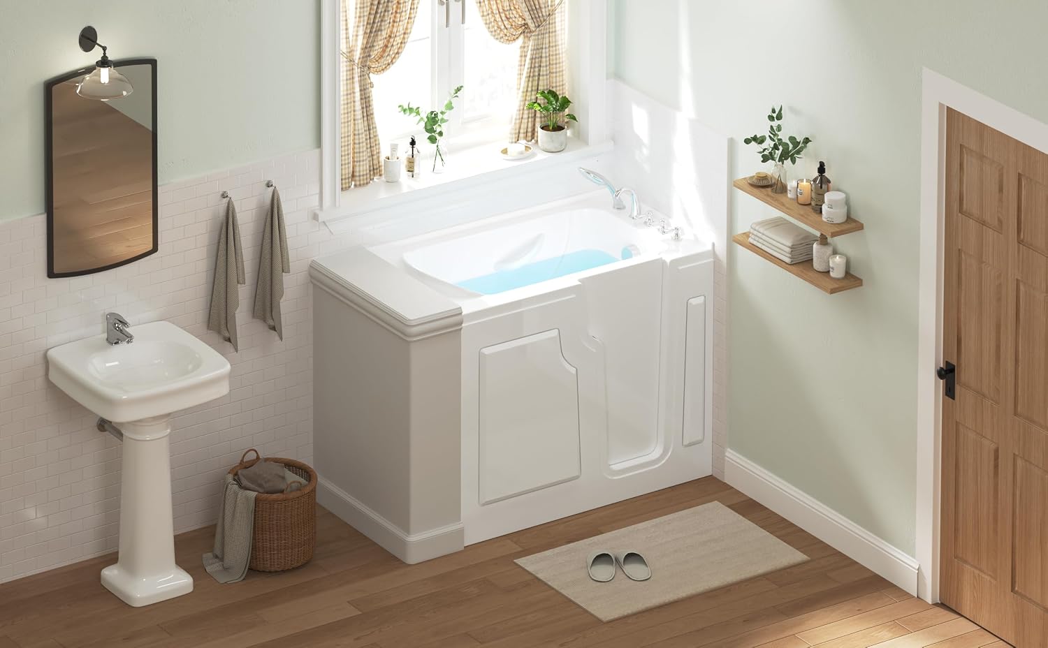 FerdY Floridian 52'x30' Walk-in Bathtub with Right-Side Door Opening and Quick Fill and Drain System, Rectangular Soaking Bathtub in White