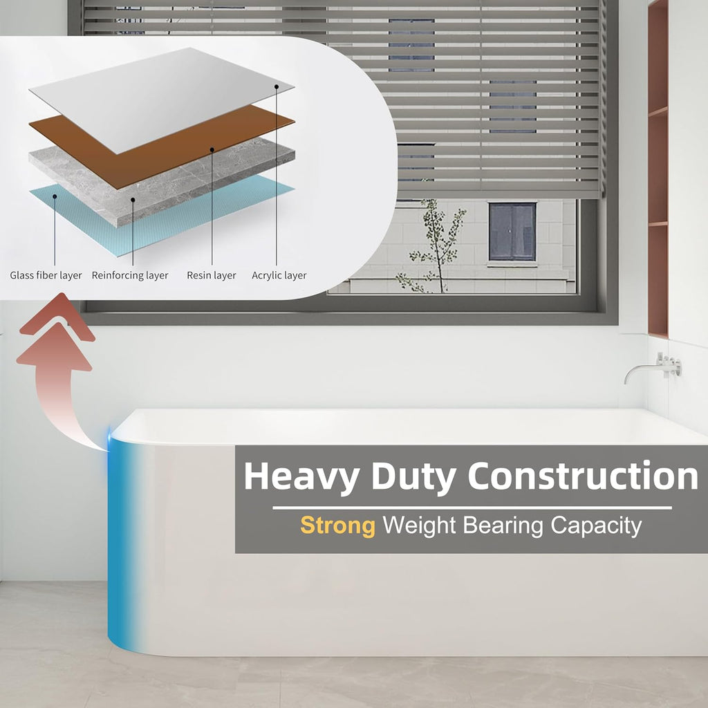 59 x 28 inch Corner Bathtub Right Drain, Modern Freestanding Soaking Tub, Deep Spa Stand Alone Acrylic Tubs with Right Hand Drain & Overflow, 59' L x 28-3/4' W, Glossy White,Sapce Saving