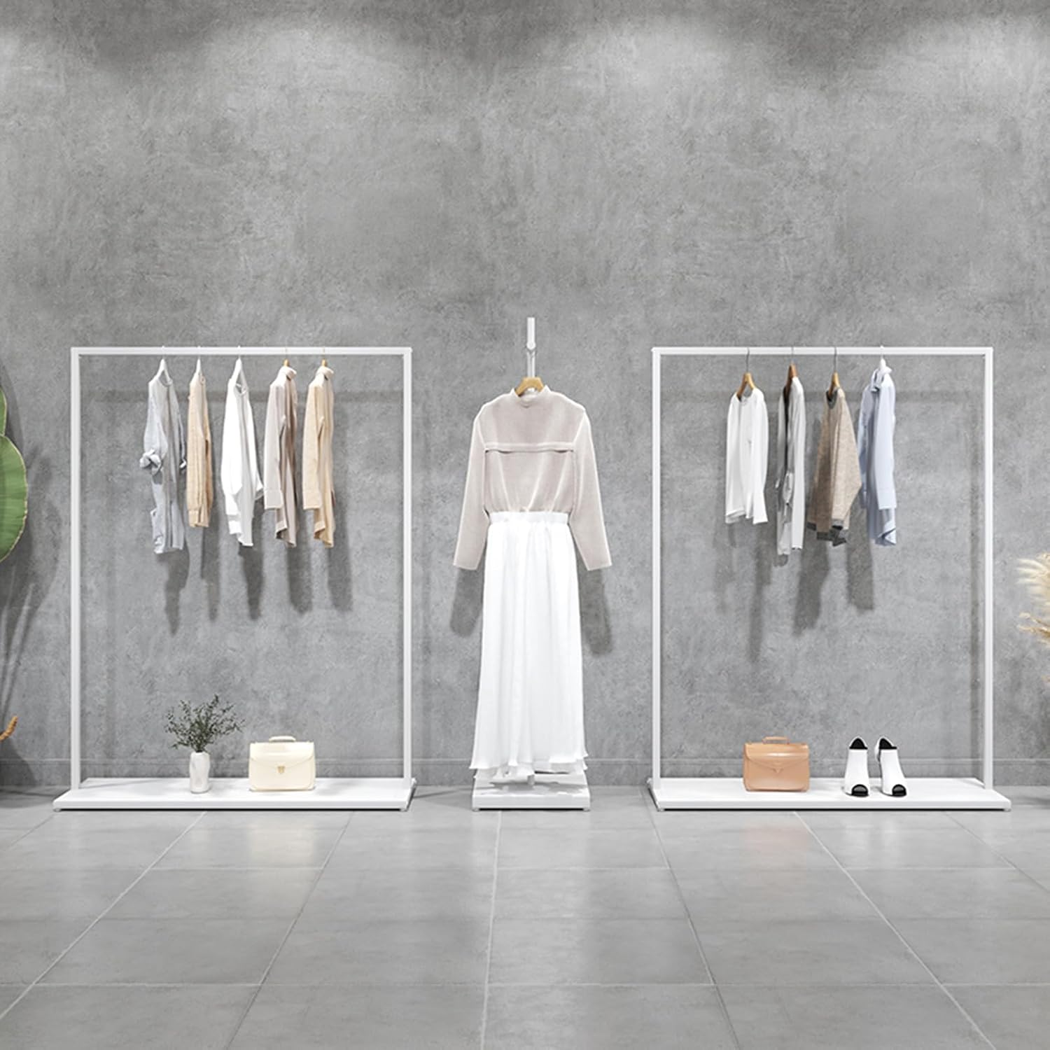 Clothes Organizer,Freestanding Garment Rack with 1 Tier Storage Shelves,Easy Assembly for Hanging(100x40x170cm)