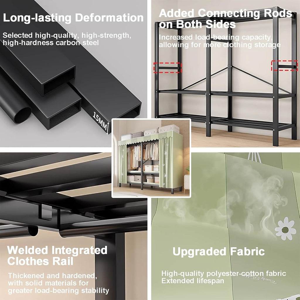 Heavy Duty Metal Clothing Rack with Cover Foldable Clothes Rack Portable Wardrobe Closets Garment Rack Clothes Organizer(85cm/33.5in)